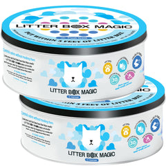 Litter Box Magic deodorizer jar closeup highlights gel odor control for continuous freshness