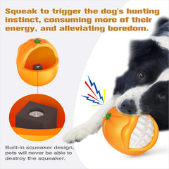 LiuMelinda dog chew toy orange in-use fetch shot demonstrates versatile play indoors and outdoors