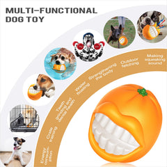 LiuMelinda dog chew toy orange side view highlights tough rubber for aggressive chewers during fetch