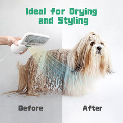 LIVEKEY slicker brush combo removing tangles and smoothing fur.