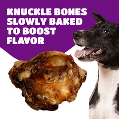 Lively Tails beef knee caps dog bones close-up shows a single-ingredient formula for natural flavor.
