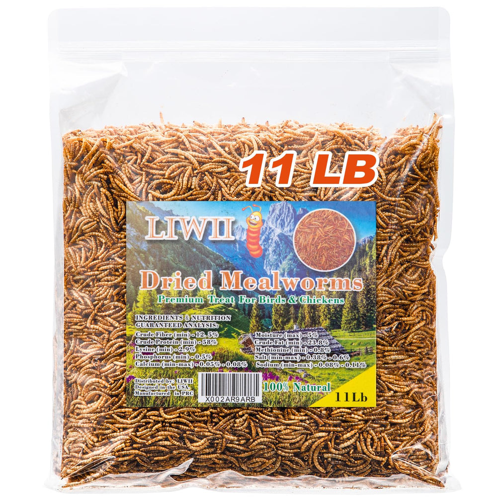 LIWII dried mealworms bulk pack shows premium protein for birds and reptiles