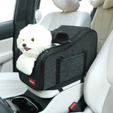 Loapooet center console dog car seat front view for small dogs, improves visibility.