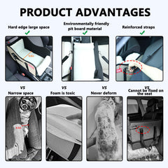 Loapooet center-console seat secured with headrest straps for stable travel