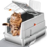 Lobeve stainless steel litter box with lid demonstrates a flip-top lid for quick scooping.