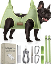 Loesuona dog grooming hammock base setup on table enables easy nail trims.
