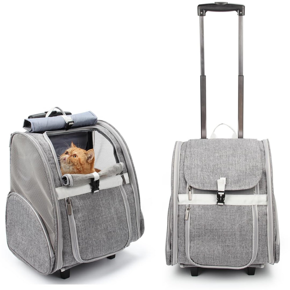 Lollimeow pet rolling carrier wheels grey for smooth travel with small dogs