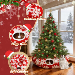 Lonepetu cat tunnel with snowflake design enhances festive décor while entertaining pets.