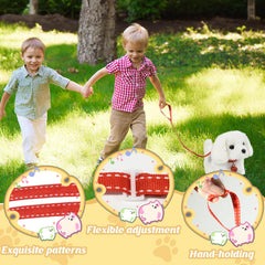 lonfypeng plush toy dog leash setup shows how to attach the leash for pretend ownership
