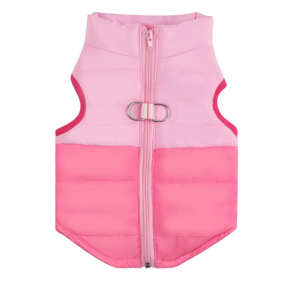 LONTEPET winter dog coat pink with back leash ring for easy walks