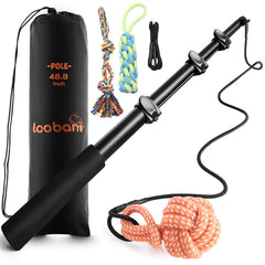 LOOBANI Flirt Pole extendable pole shows adjustable length for indoor or outdoor play.