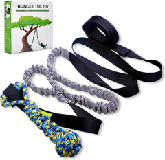 LOOBANI Outdoor Bungee Tug Toy hanging from a tree enables energetic play.