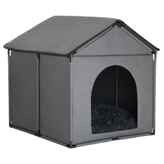 LOOBMBNS dog house exterior gray shows a durable, cozy space for medium dogs