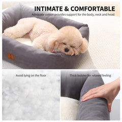 Looyn 25in dog bed support pillow detail promotes neck and head comfort.