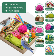 Loperdeve colorful shredded paper inside toy attracts birds for exciting foraging.