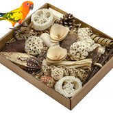 LOPERDEVE natural bird toy box closeup highlights safe chewing materials for enrichment.