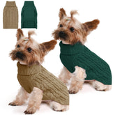 Lorehelina dog sweater front view in green and brown, cozy warmth for small dogs.