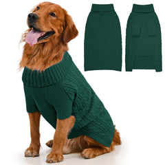 Lorehelina dog sweater turtleneck green front view for cozy winter warmth during walks