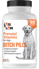 Lots of Love Bitch Pills bottle front for prenatal dog vitamins.
