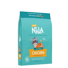 LOVE, NALA packaging shows a 1 lb bag of chicken air-dried cat food for complete nutrition
