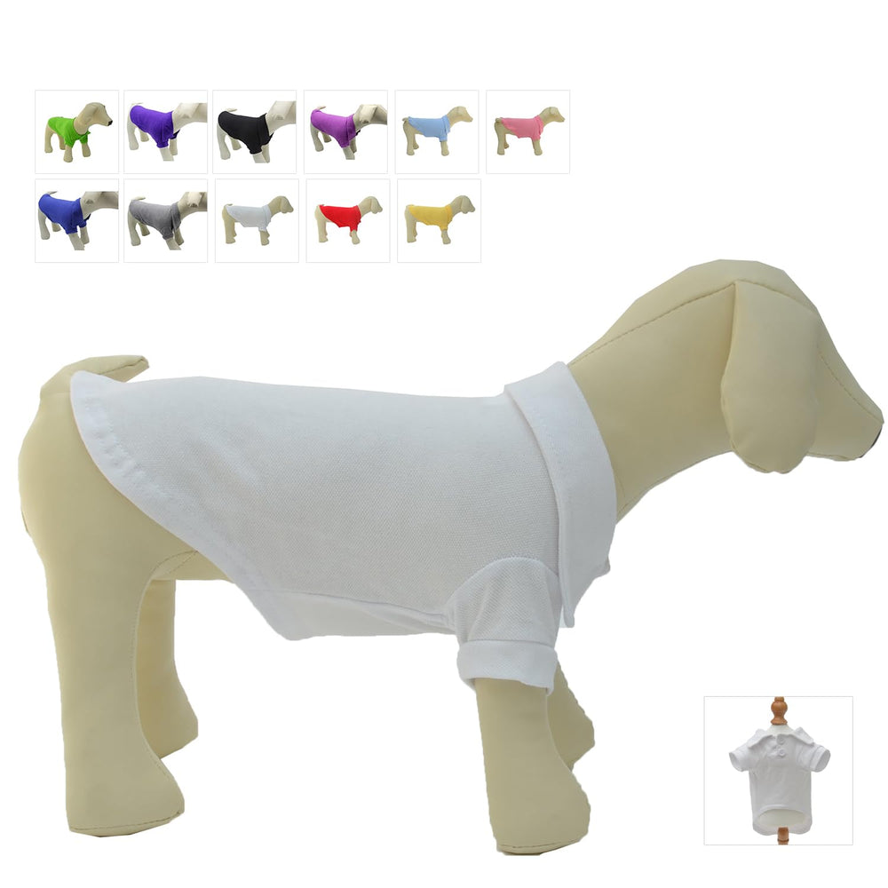 Lovelonglong basic dog polo white front view, soft cotton comfort for daily walks