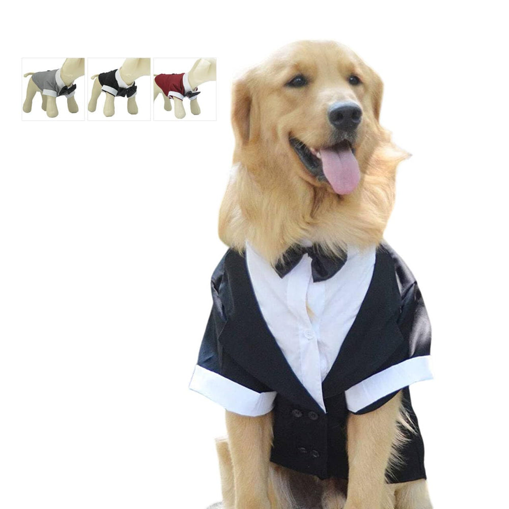 Lovelonglong pet tuxedo front view with black bow tie for formal occasions