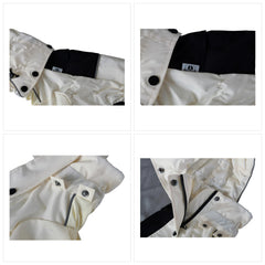 Lovelonglong dog raincoat close-up of removable hood in action.
