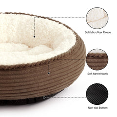 Love's cabin cat dog bed close-up shows soft filling and plush fabric for comfort.