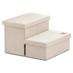 Love's cabin dog stairs beige front view showing sturdy 2-step design for easy pet access.