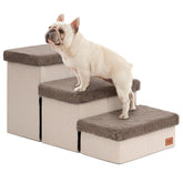 Love's cabin dog stairs in brown beside bed for easy access and joint support.