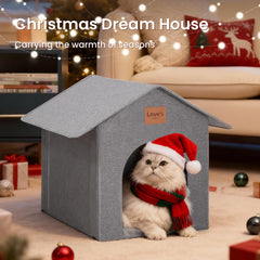 Love's cabin weatherproof cat house side view highlights durable Oxford fabric