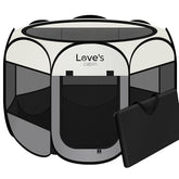 Love's cabin pet playpen folded in carrying case for travel-friendly storage