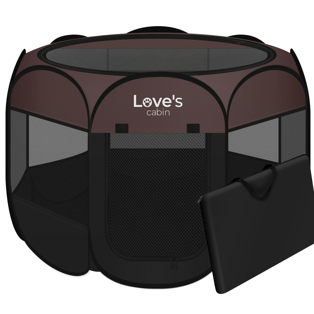 Love's cabin playpen folded storage case demonstrates portability and easy stowaway convenience.