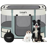 Love's cabin puppy playpen folded flat for easy storage and portability