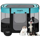 Love's cabin puppy playpen green with closed-door entry for secure containment