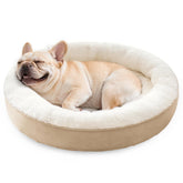 Love's cabin round donut bed camel top view showing cozy nest for dogs