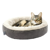 Love's cabin round donut bed closeup fabric shows plush warmth for pets