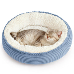 Love's cabin round donut bed front view with plush nest walls for cozy naps
