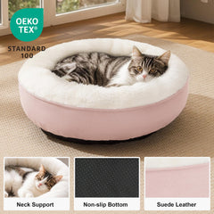 Love's cabin pink donut bed showcasing anti-slip bottom for stable resting on floors.