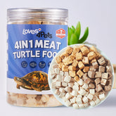 Loves4Pets freeze-dried turtle food box front shows protein-rich blend for turtles