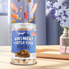 Loves4Pets freeze-dried turtle food morsels close-up highlighting mixed proteins