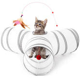 Love's cabin cat tunnel 3way collapsible white-grey promotes indoor exercise