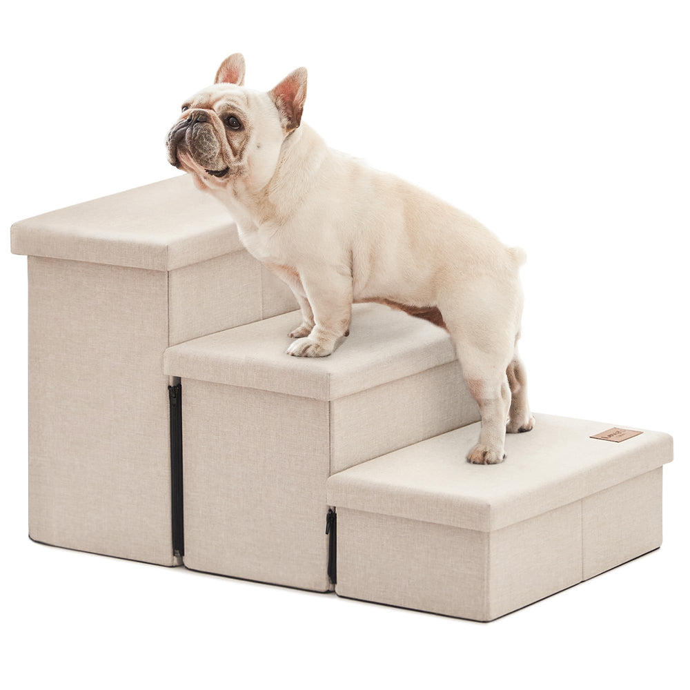 Love's cabin dog stairs beige 3-step with sturdy support for bed access