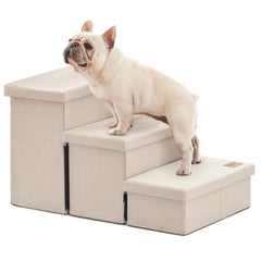 Love's cabin dog stairs beige 3-step with sturdy support for bed access