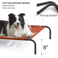Love's cabin elevated cooling dog bed terracotta side view showing breathable mesh
