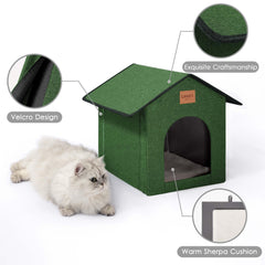 Love's cabin outdoor cat house green doorway entry reduces wind exposure