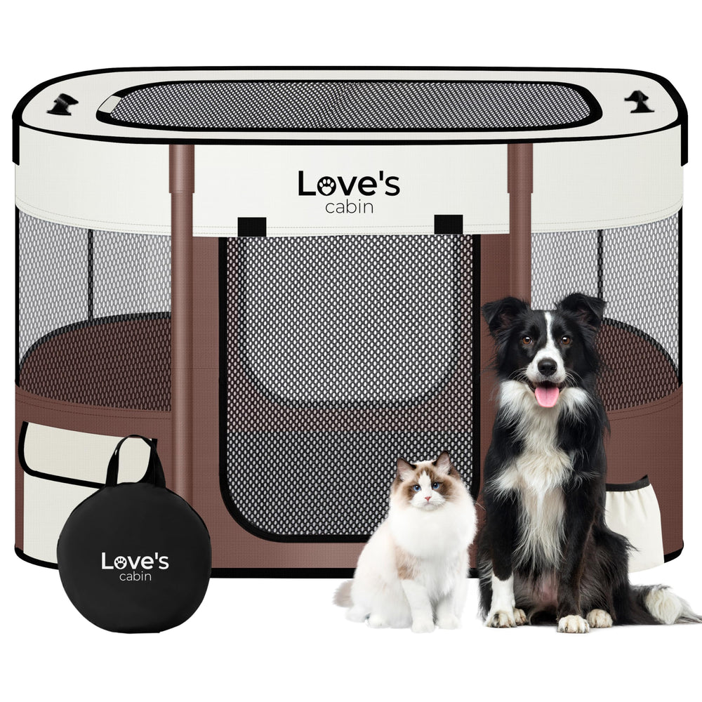 Love's cabin playpen indoors outdoors setup shows versatile containment.