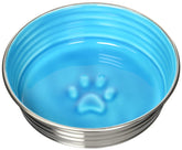 Loving Pets Le Bol Seine Blue dog bowl front view with no-skid base for mess-free meals.