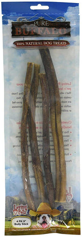 Loving Pets Pure Buffalo bully stick 4-pack packshot highlighting long-lasting chew opportunities