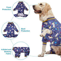 LovinPet all-seasons unicorn print onesie suitable for year-round protection.